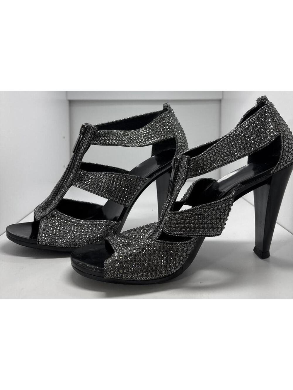 Michael Kors Black Crystal T-Strap High Heel Sandals